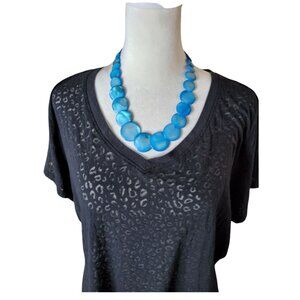 Vintage Womens Blue Mother of Pearl Pearlescent Beads Necklace